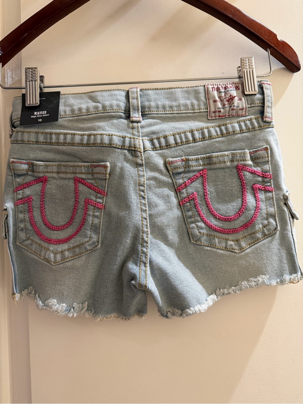 True Religion Girls Denim Shorts Pink Stitch Size 10